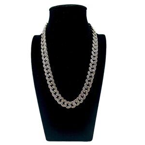 NWOT Cuban Chain Link Necklace Silver Tone with Cubic Zirconia